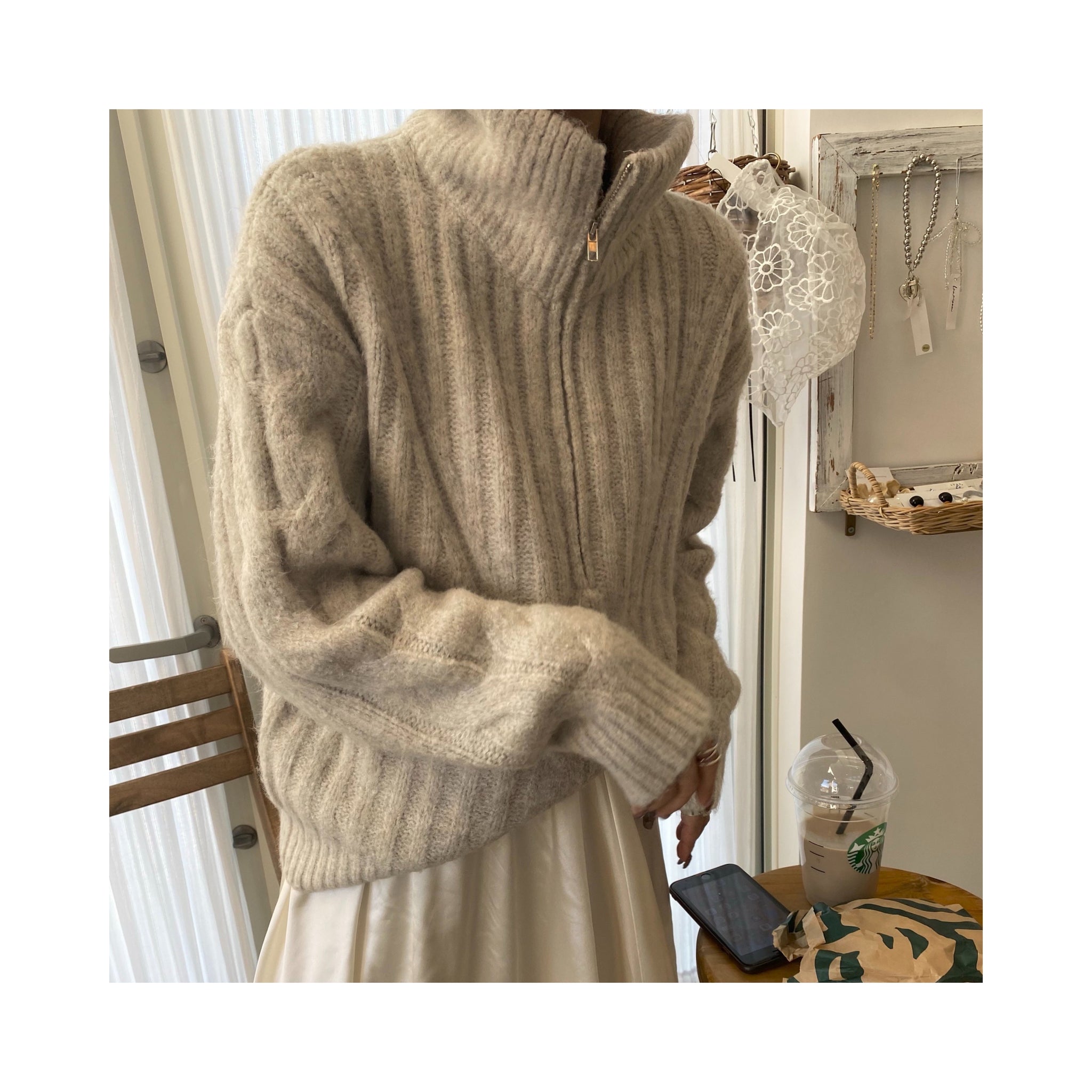 halfzip ribcable knit