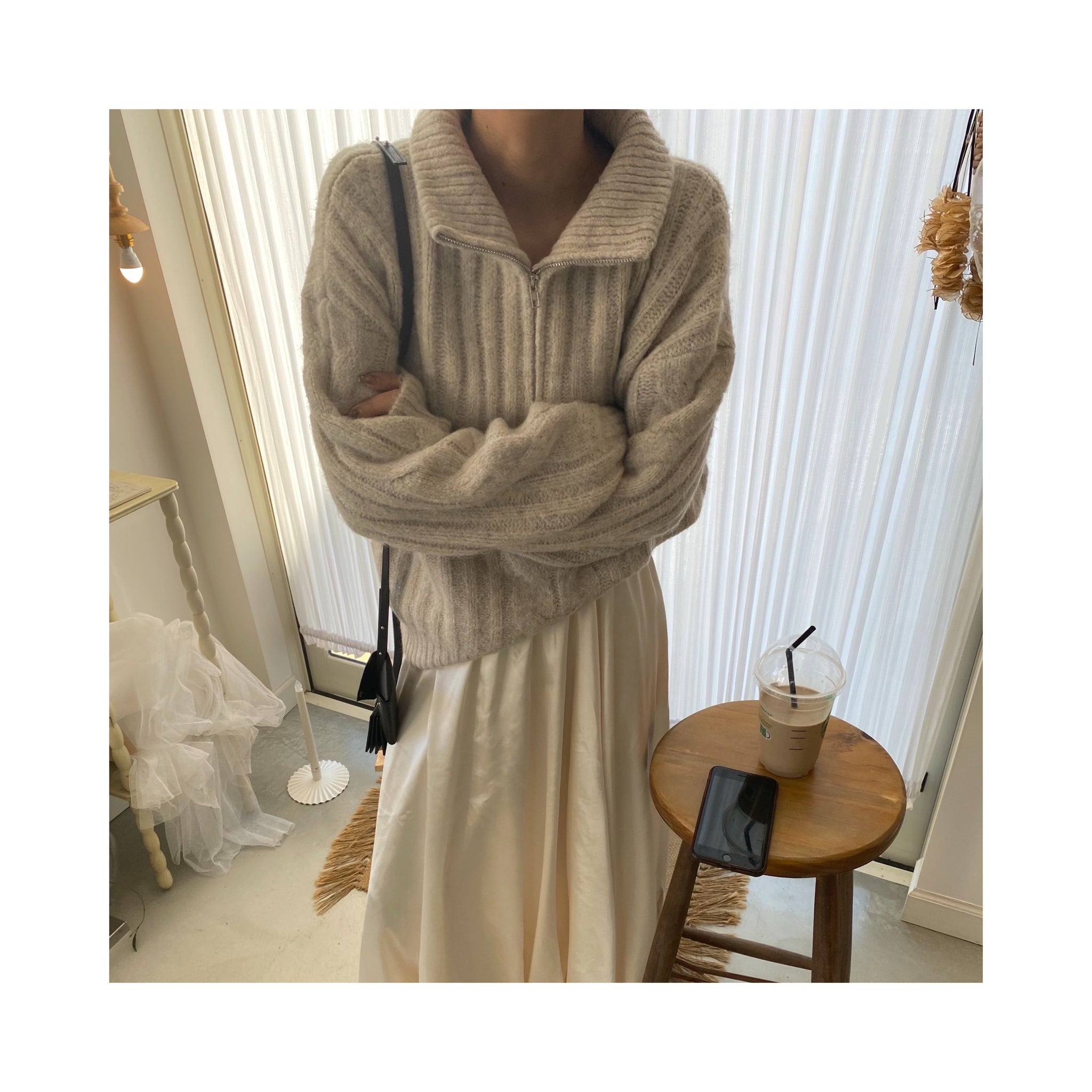 halfzip ribcable knit