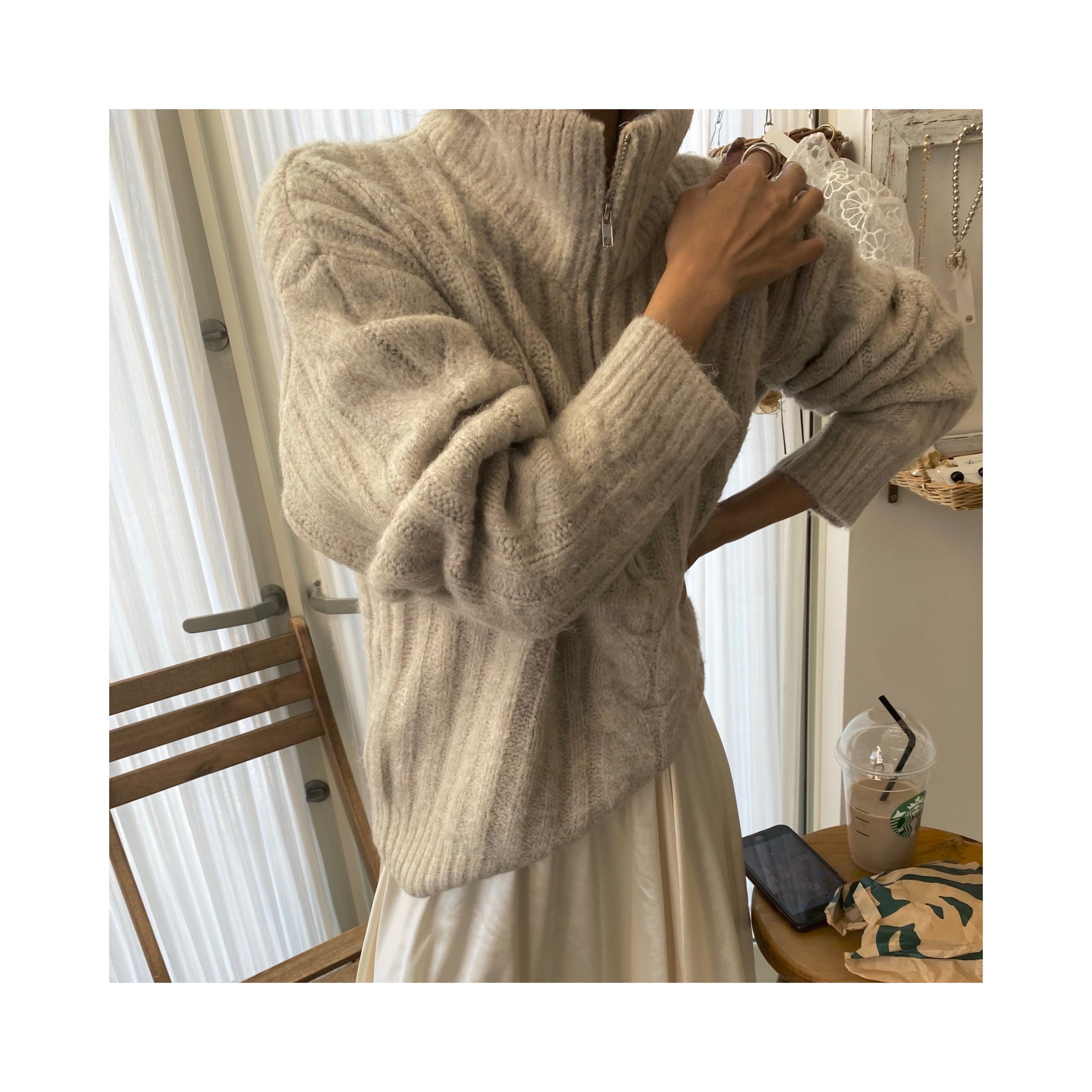 halfzip ribcable knit