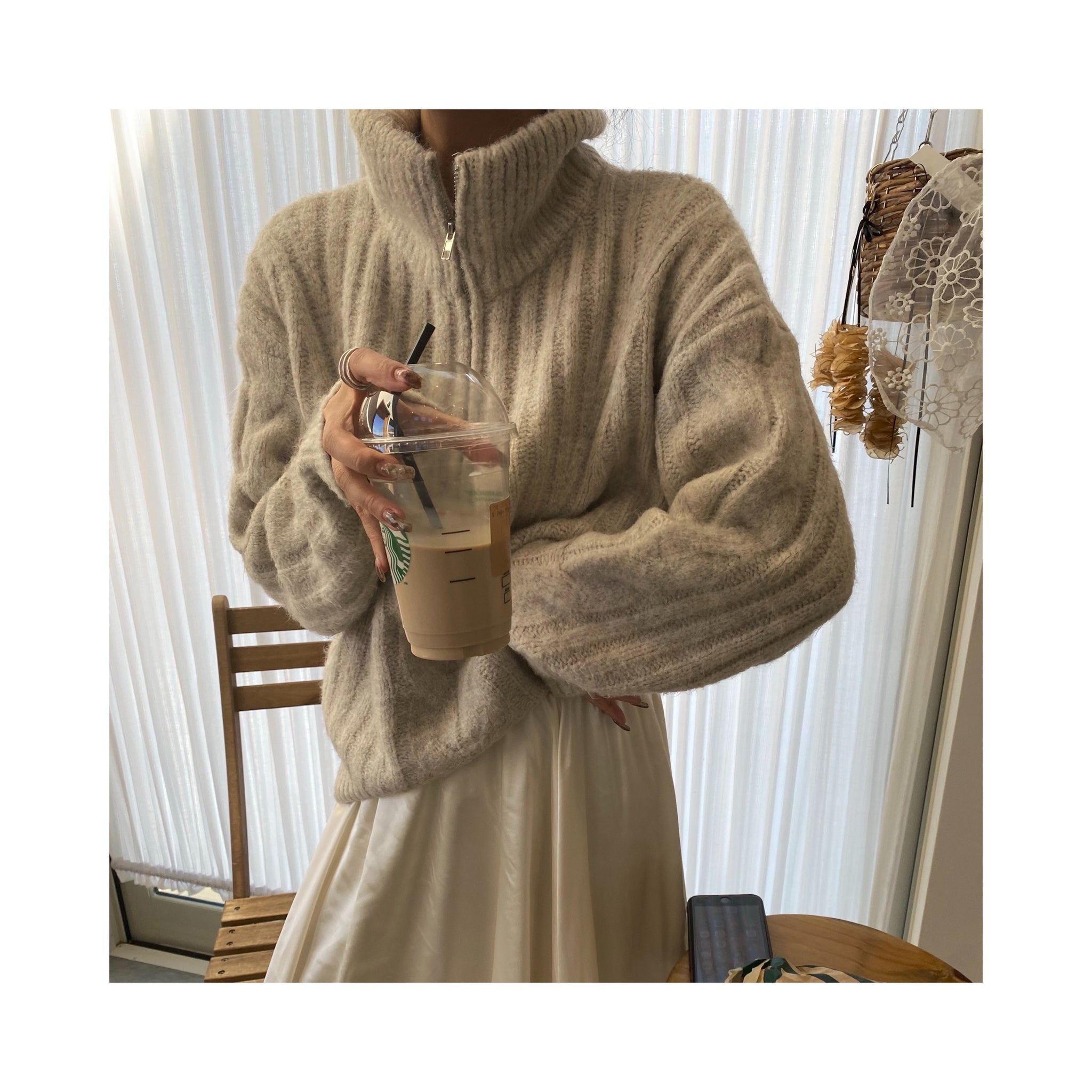 halfzip ribcable knit