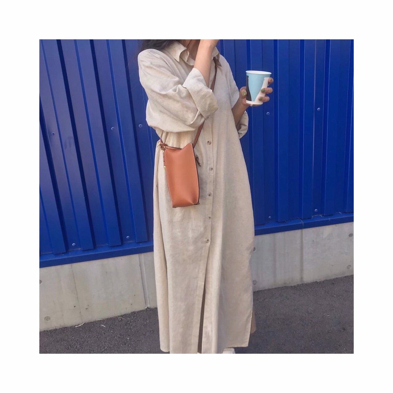 ORIGINAL linen long highneck shirtop