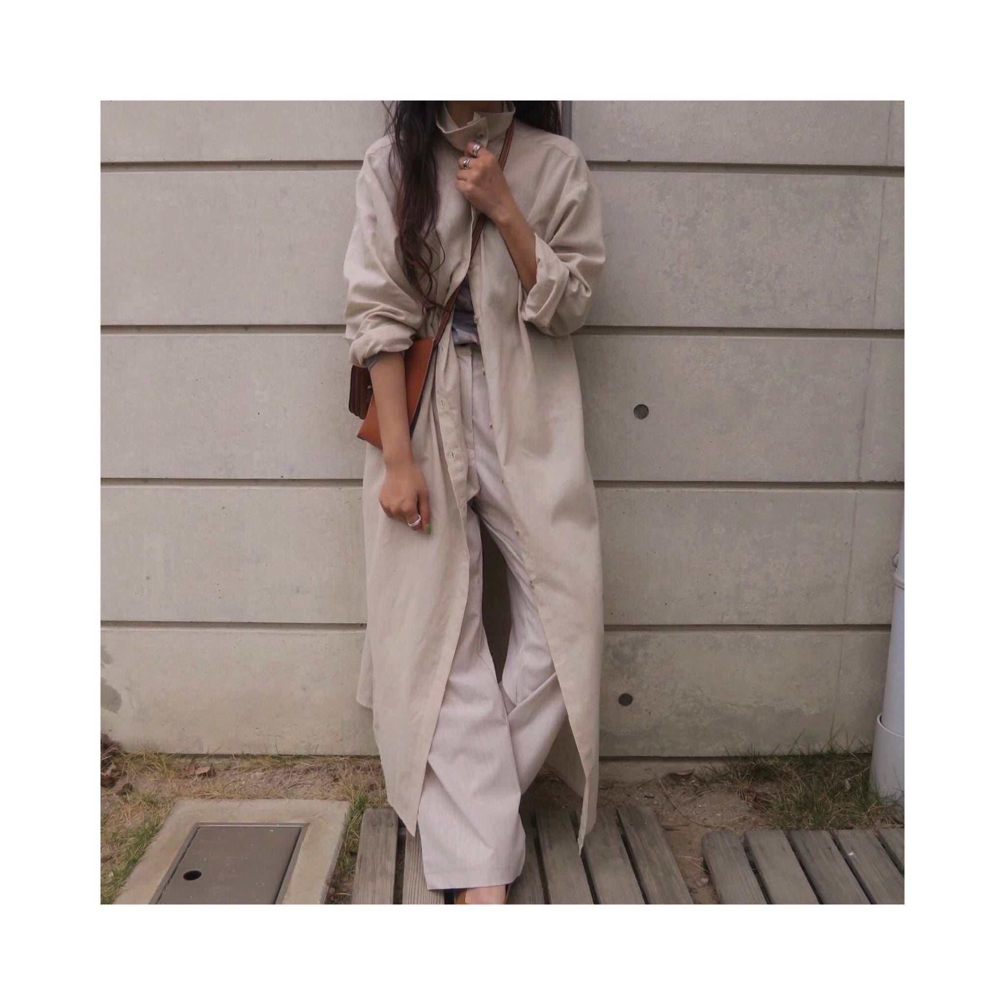 ORIGINAL linen long highneck shirtop