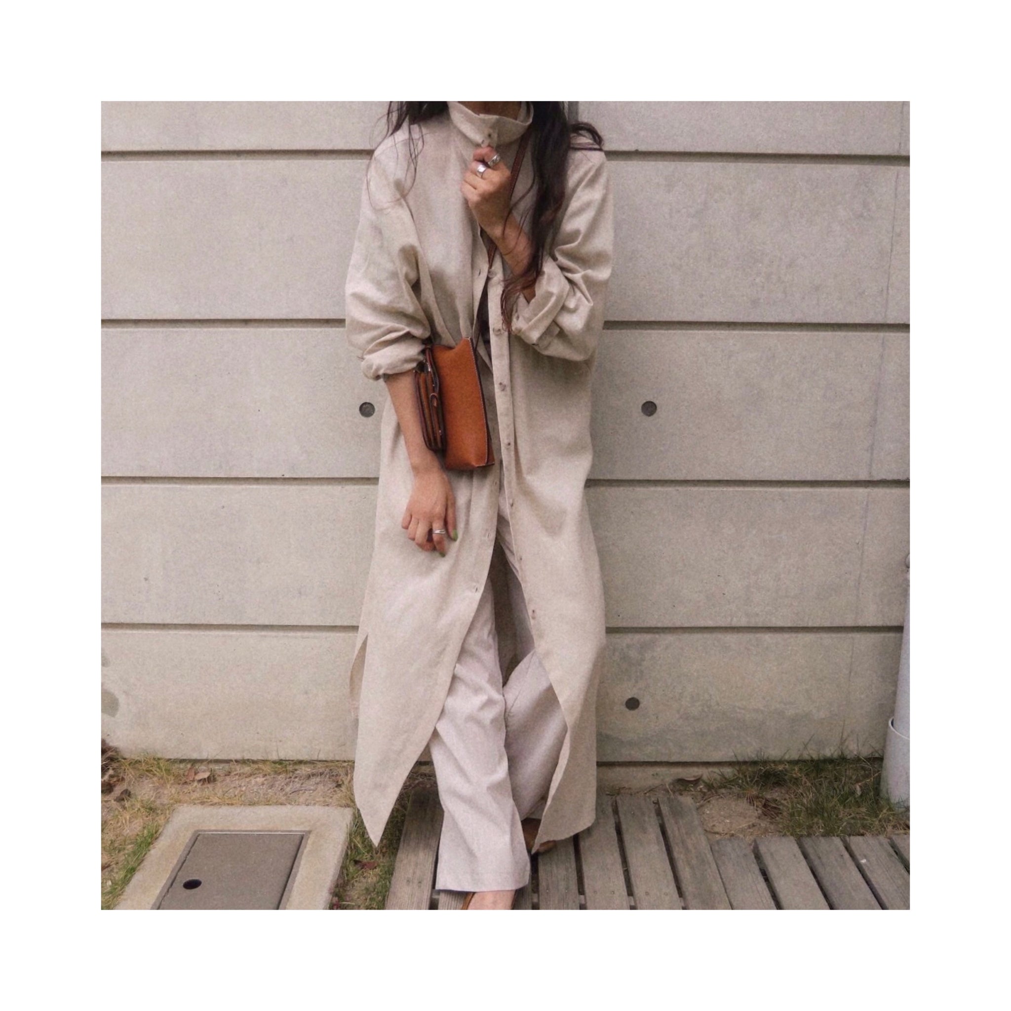 ORIGINAL linen long highneck shirtop