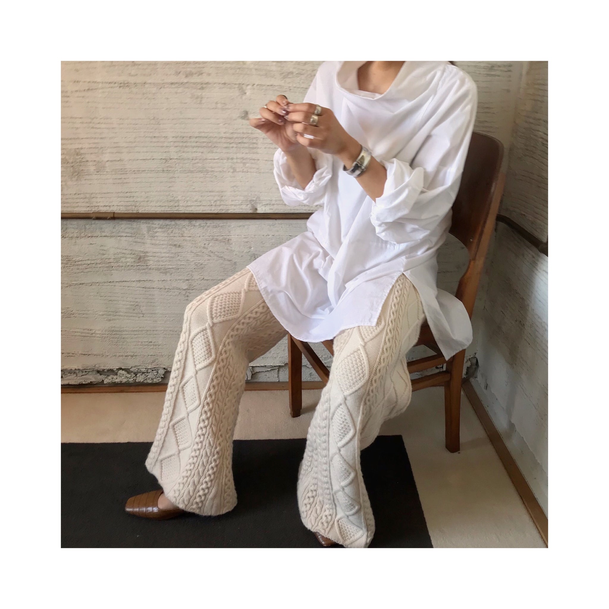 wool cable knit pants