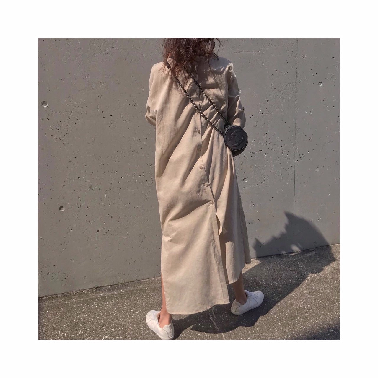 ORIGINAL linen long highneck shirtop