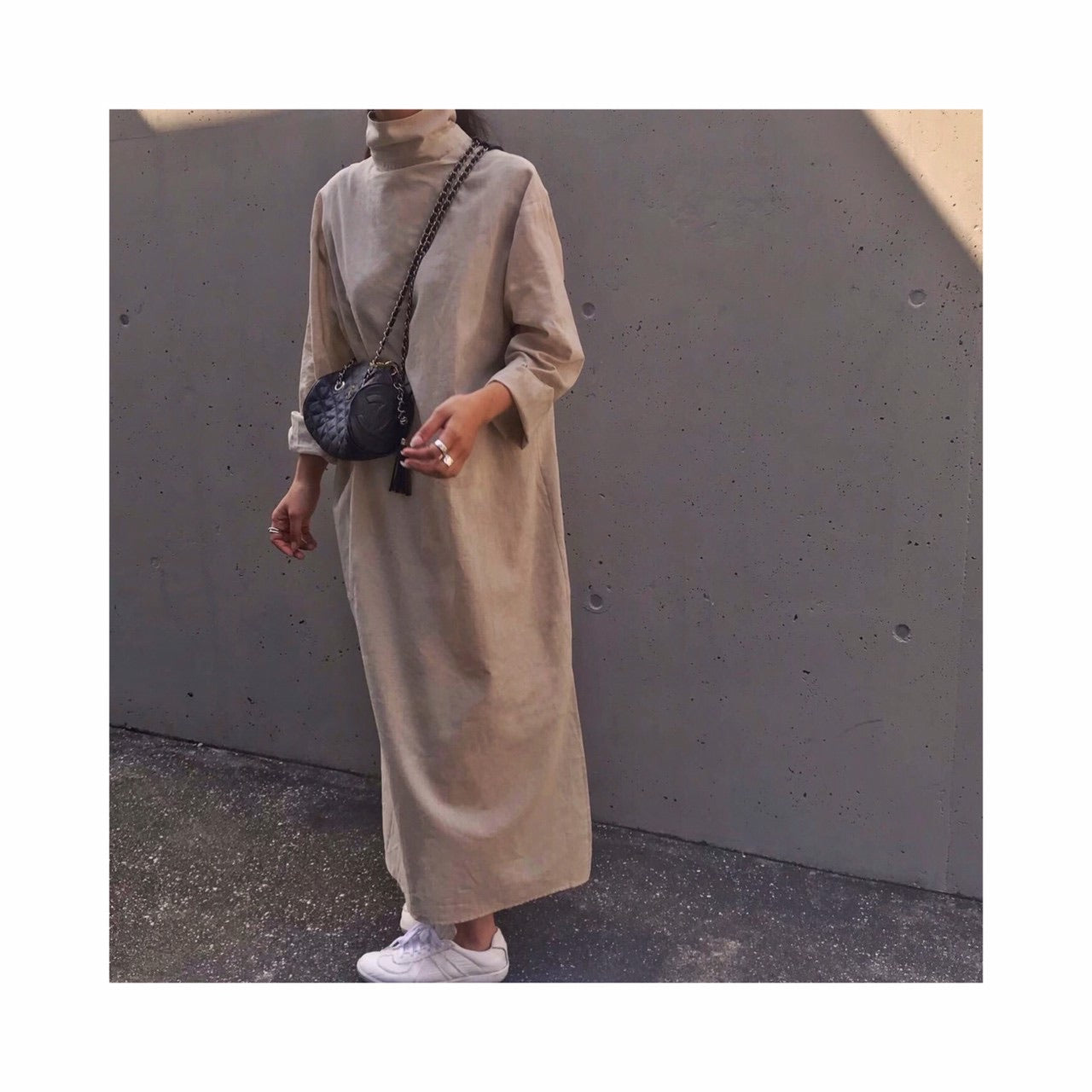 ORIGINAL linen long highneck shirtop