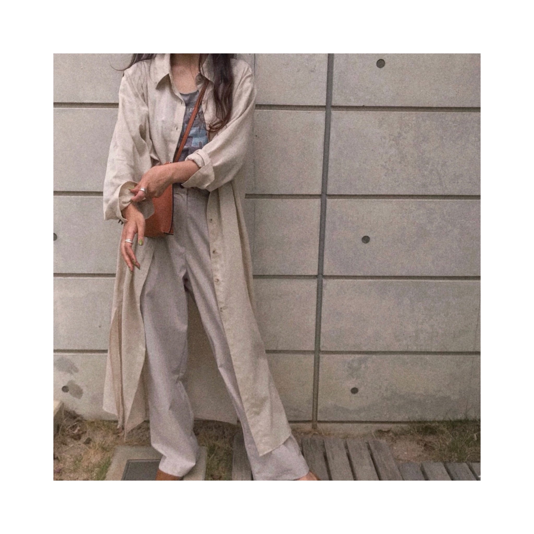 ORIGINAL linen long highneck shirtop