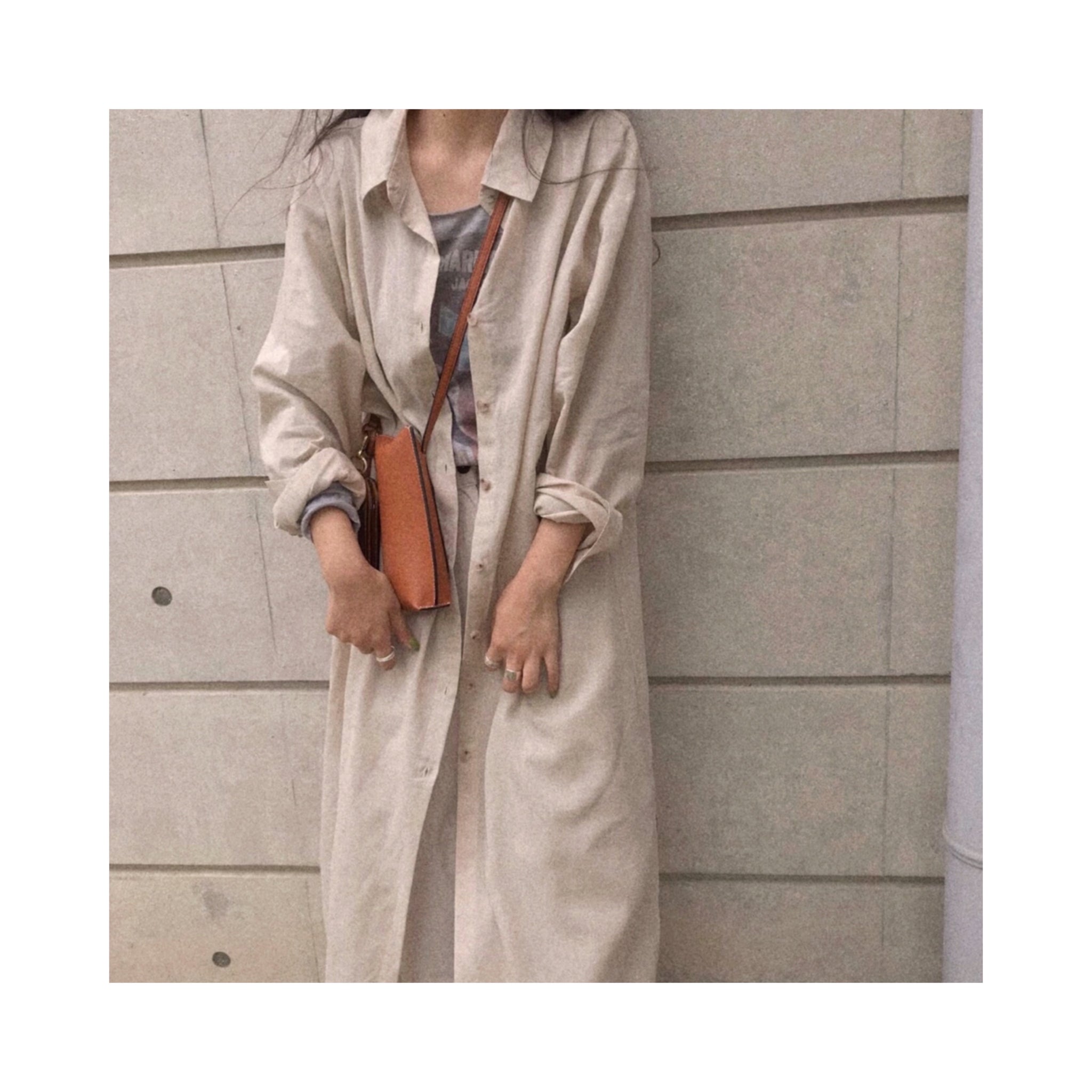 ORIGINAL linen long highneck shirtop