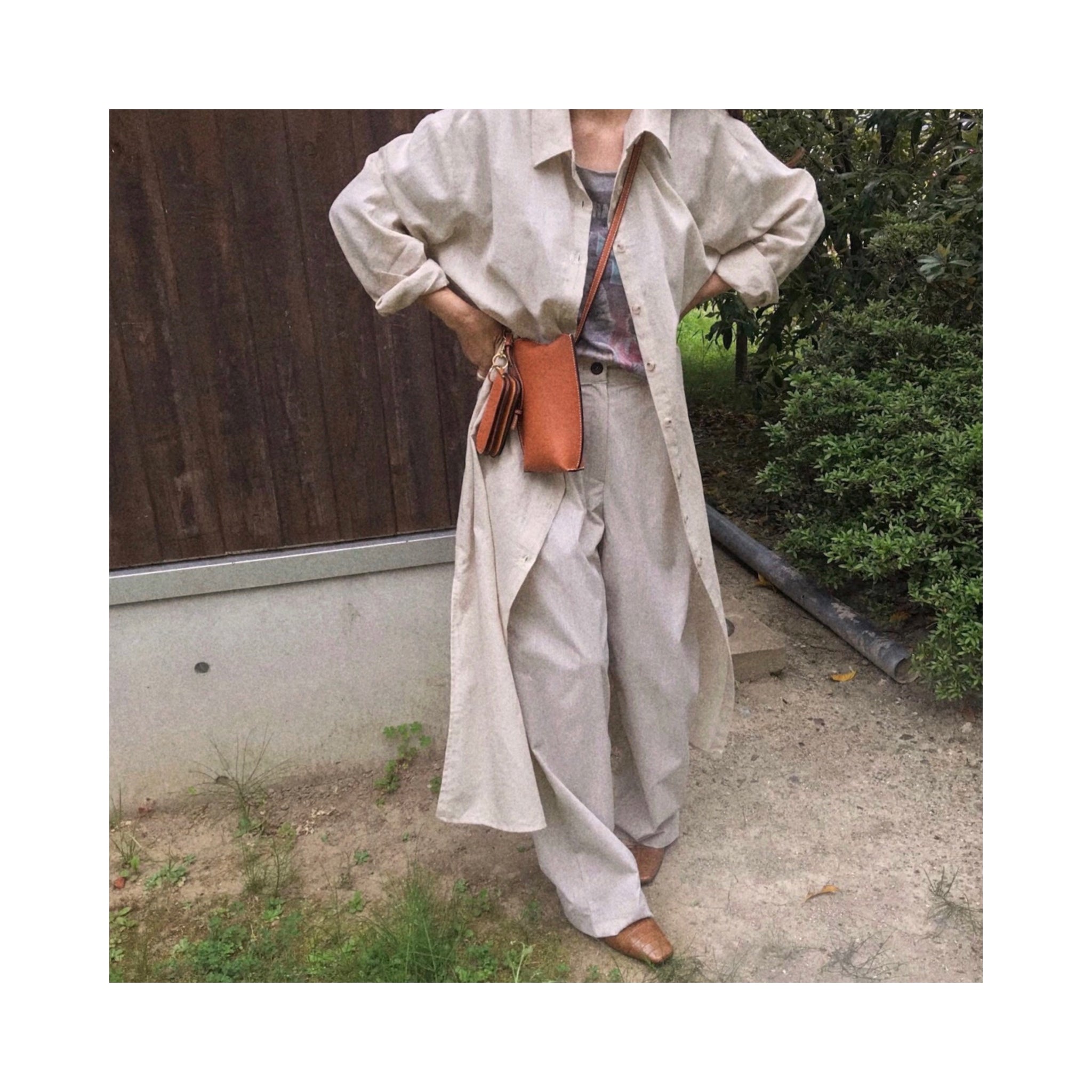 ORIGINAL linen long highneck shirtop