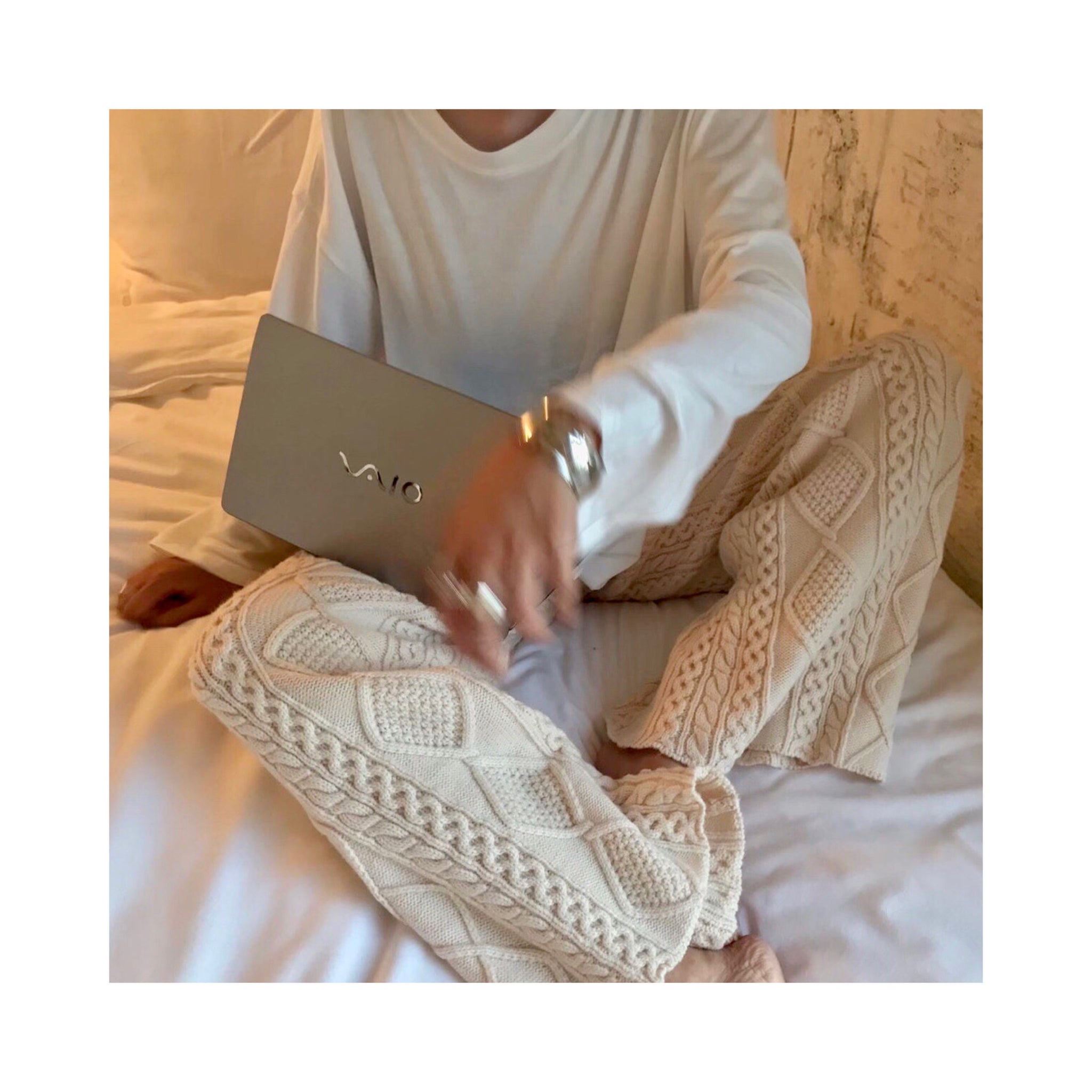 wool cable knit pants