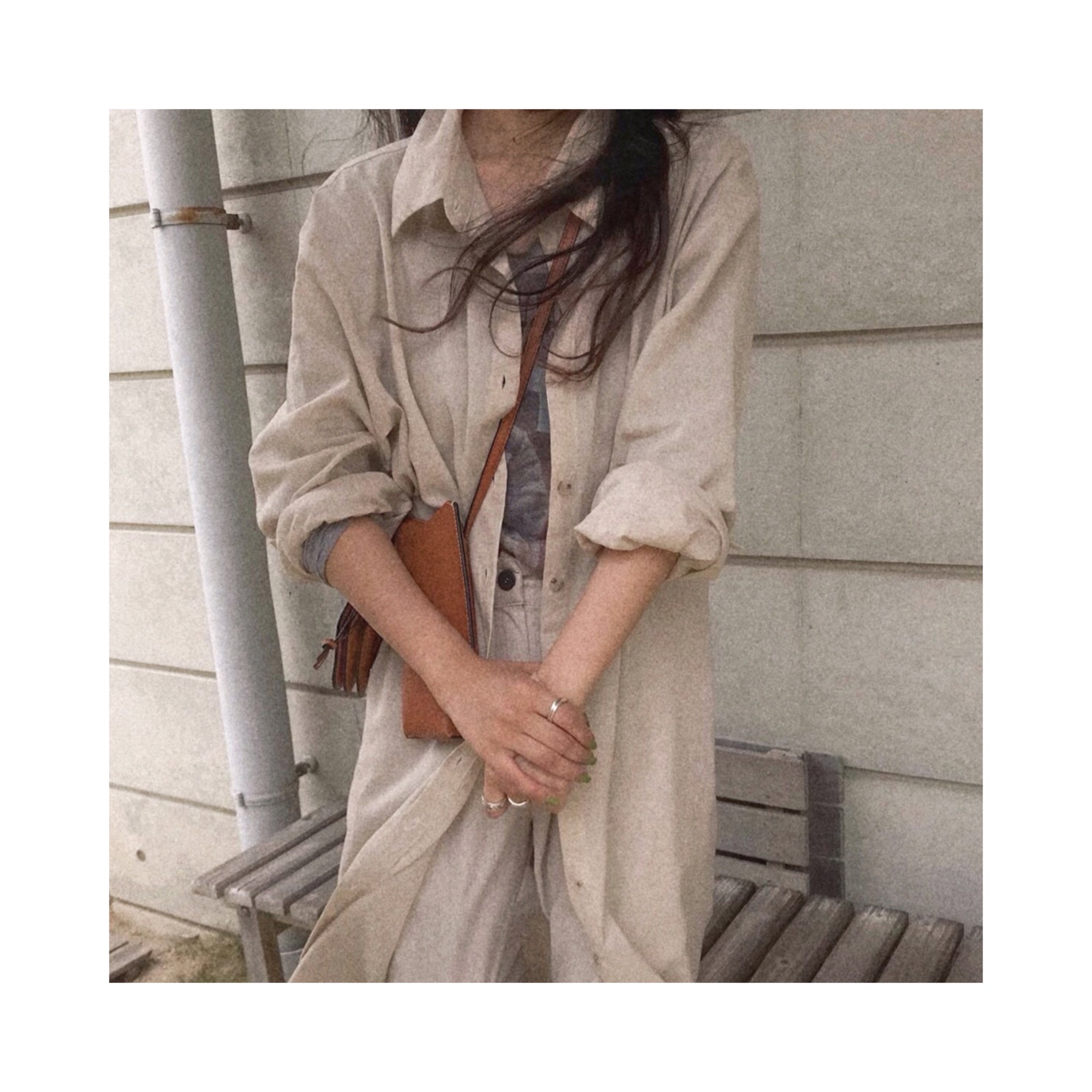 ORIGINAL linen long highneck shirtop