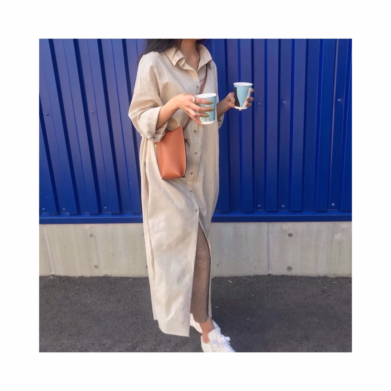 ORIGINAL linen long highneck shirtop