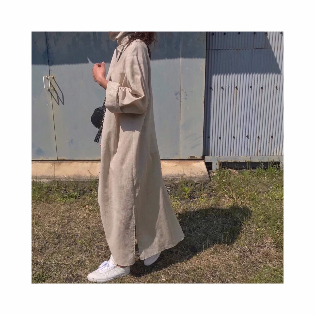 ORIGINAL linen long highneck shirtop