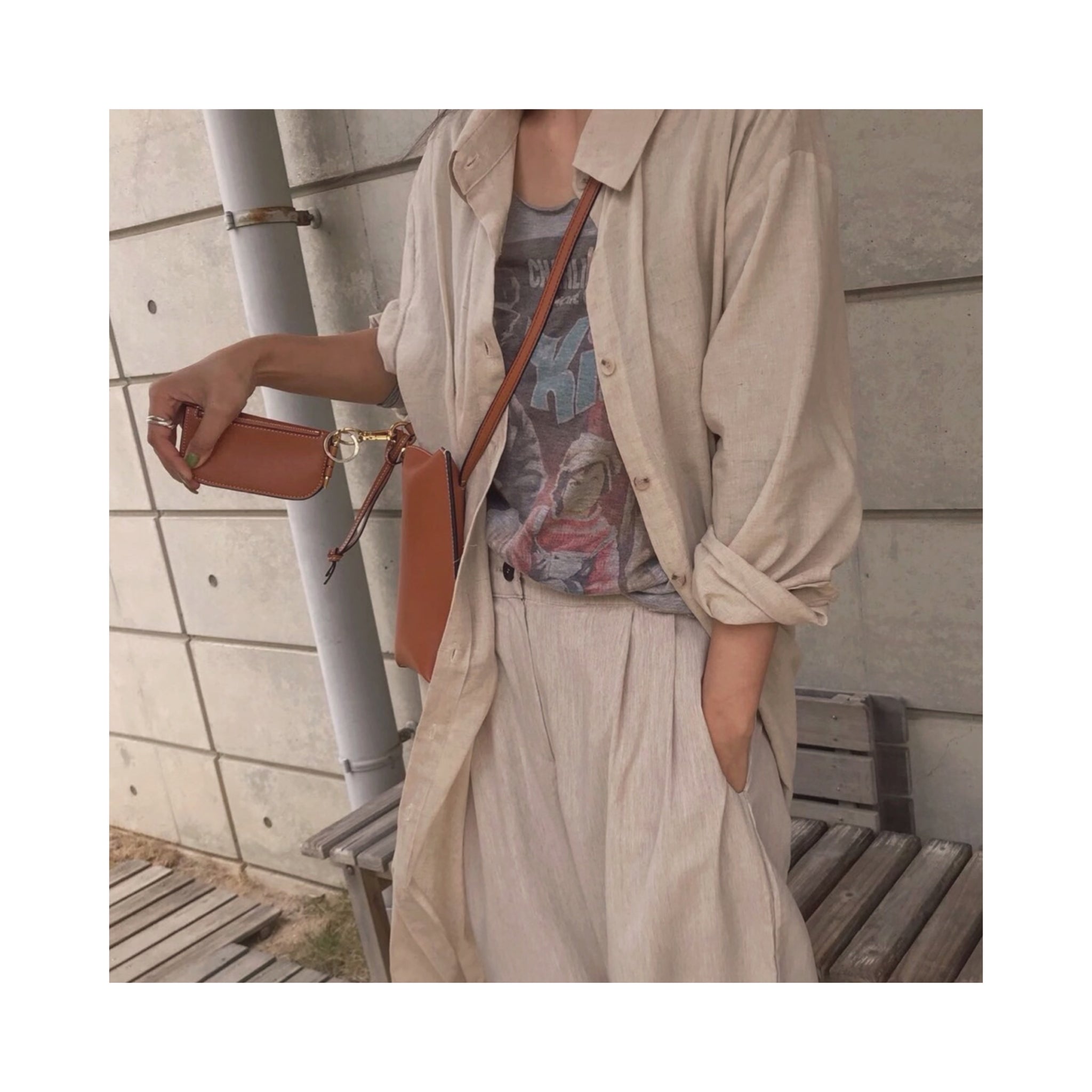 ORIGINAL linen long highneck shirtop