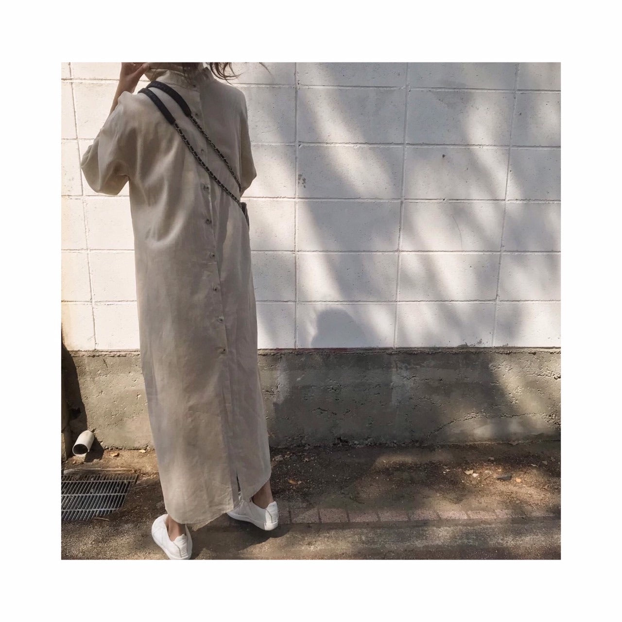 ORIGINAL linen long highneck shirtop