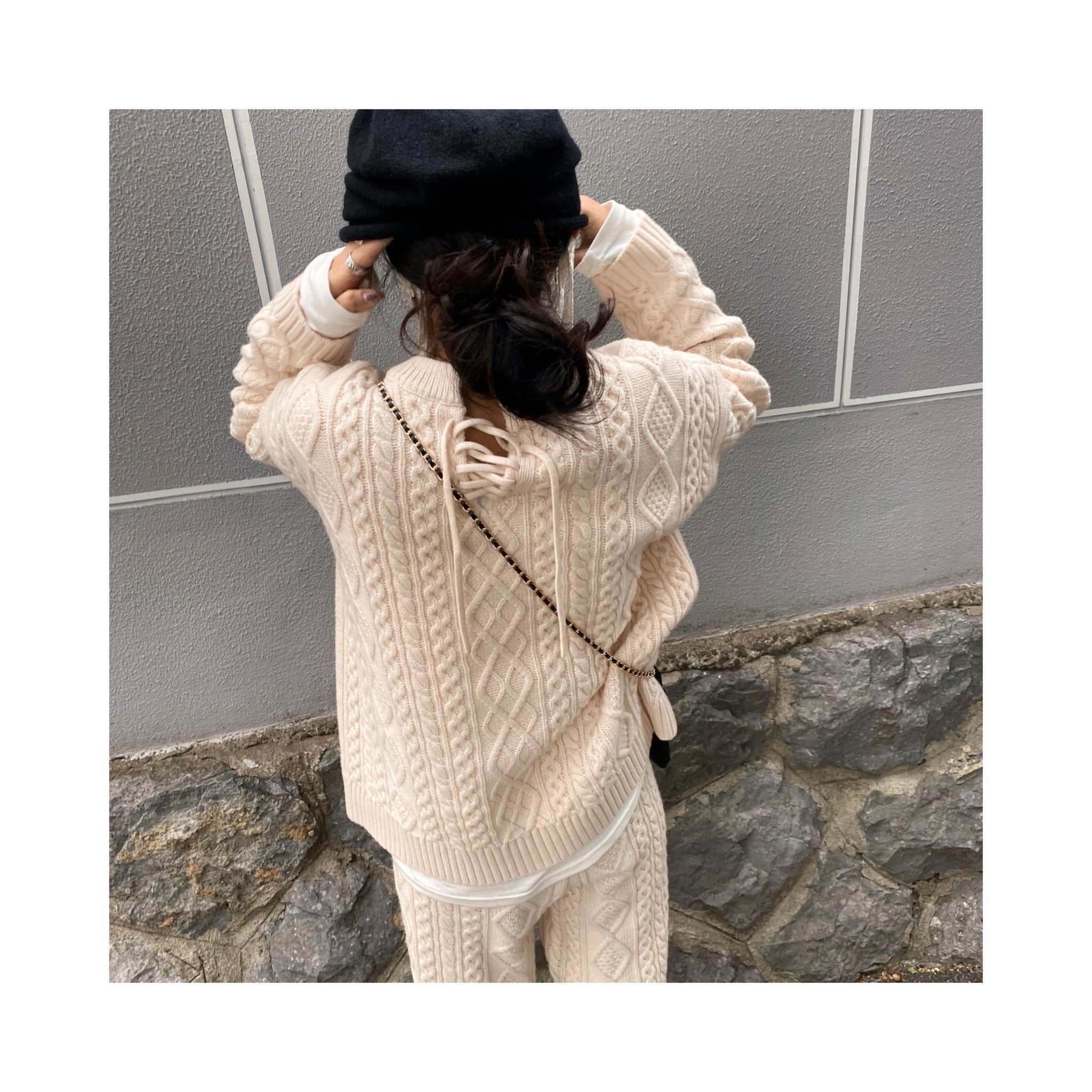 wool cable knit pants