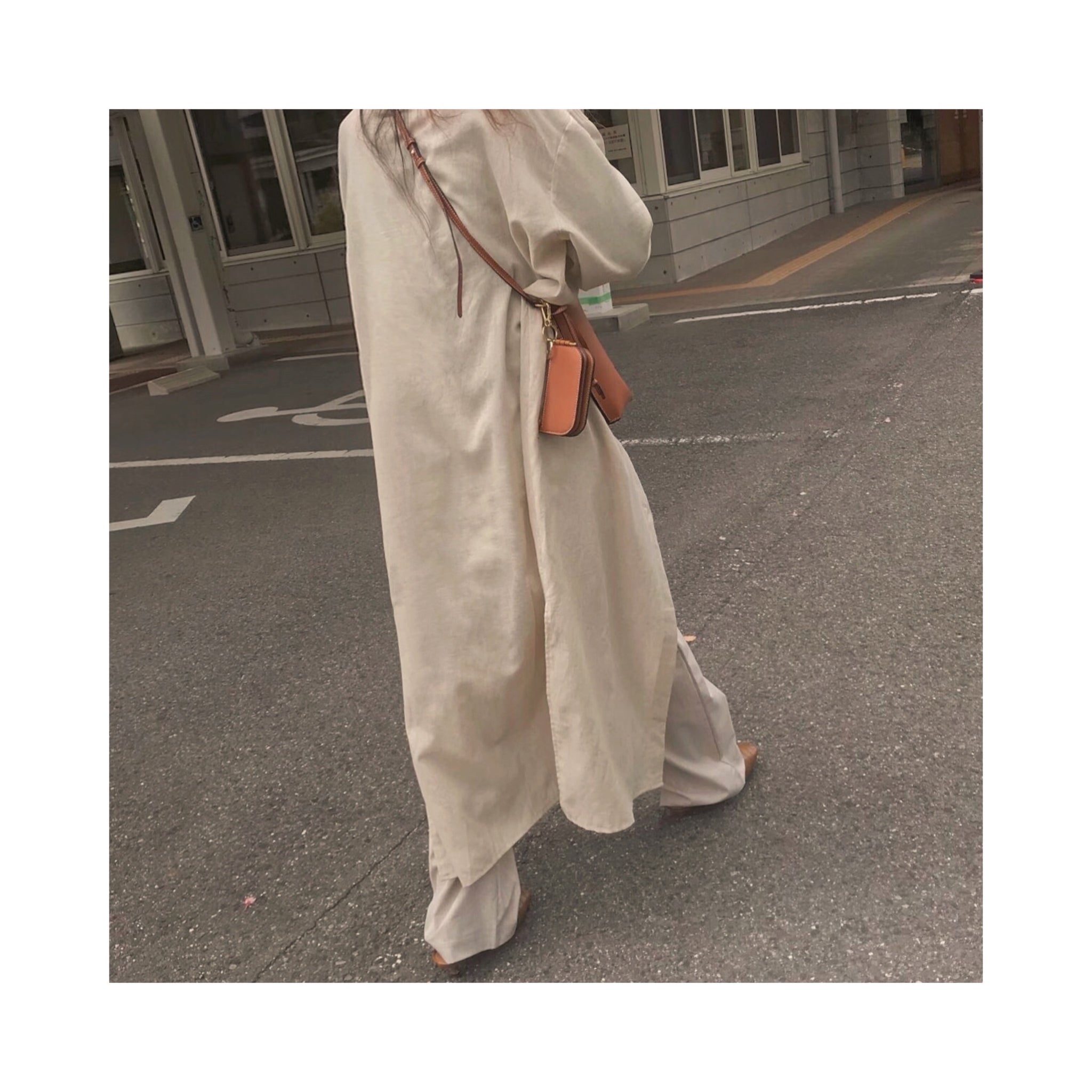 ORIGINAL linen long highneck shirtop