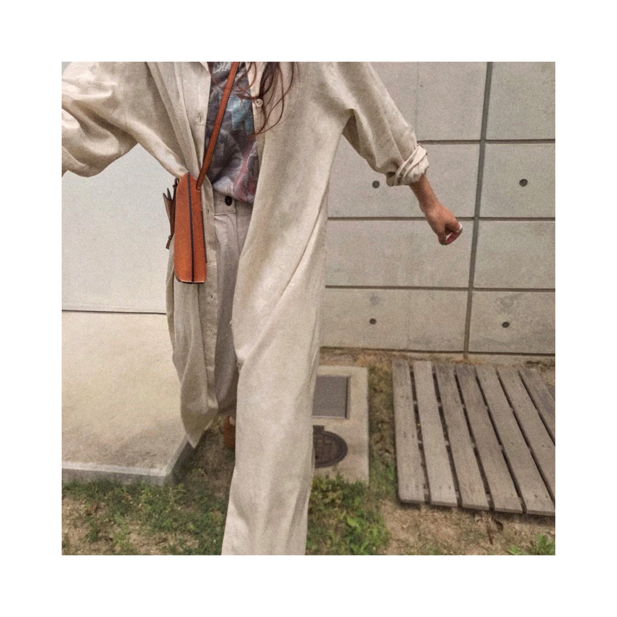 ORIGINAL linen long highneck shirtop