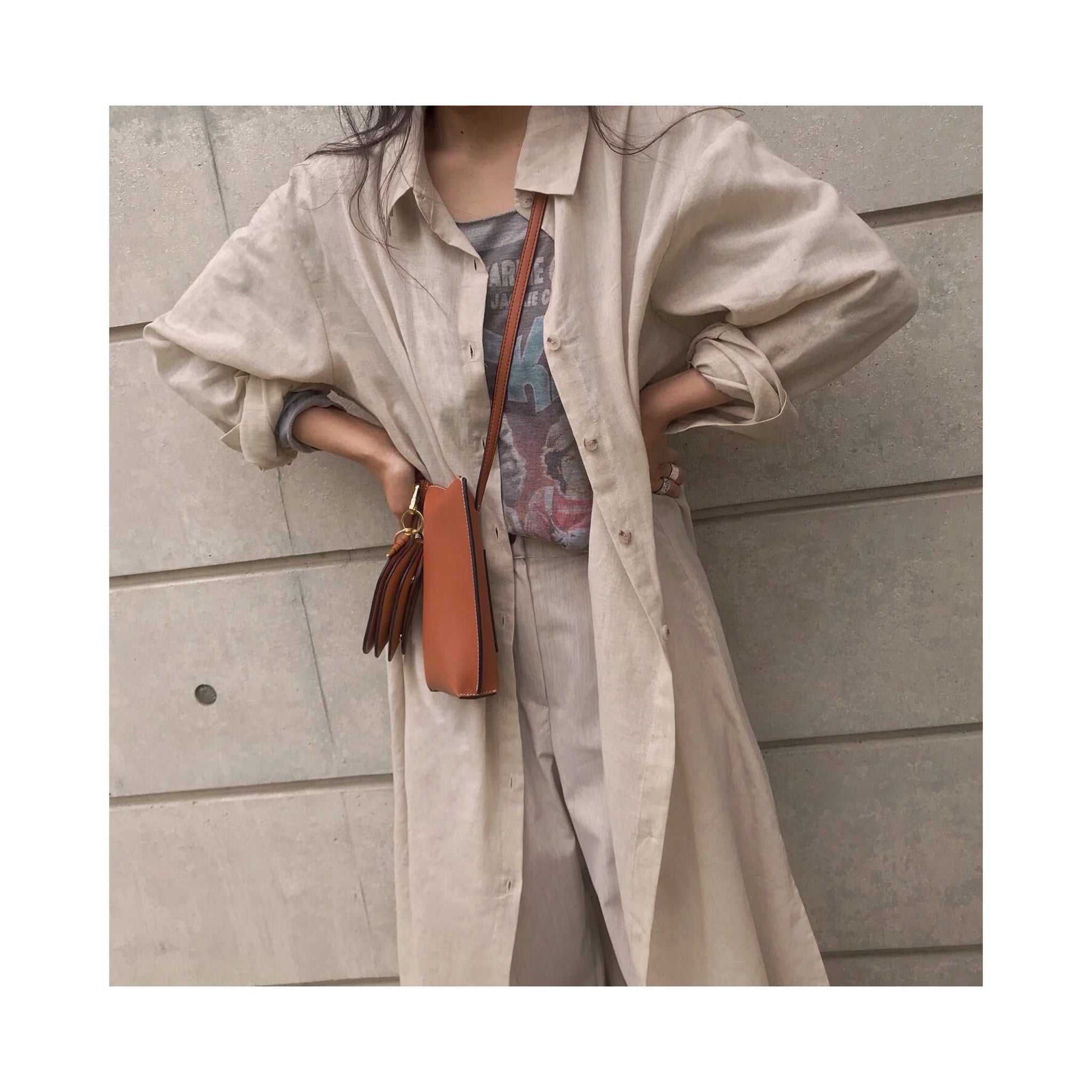 ORIGINAL linen long highneck shirtop