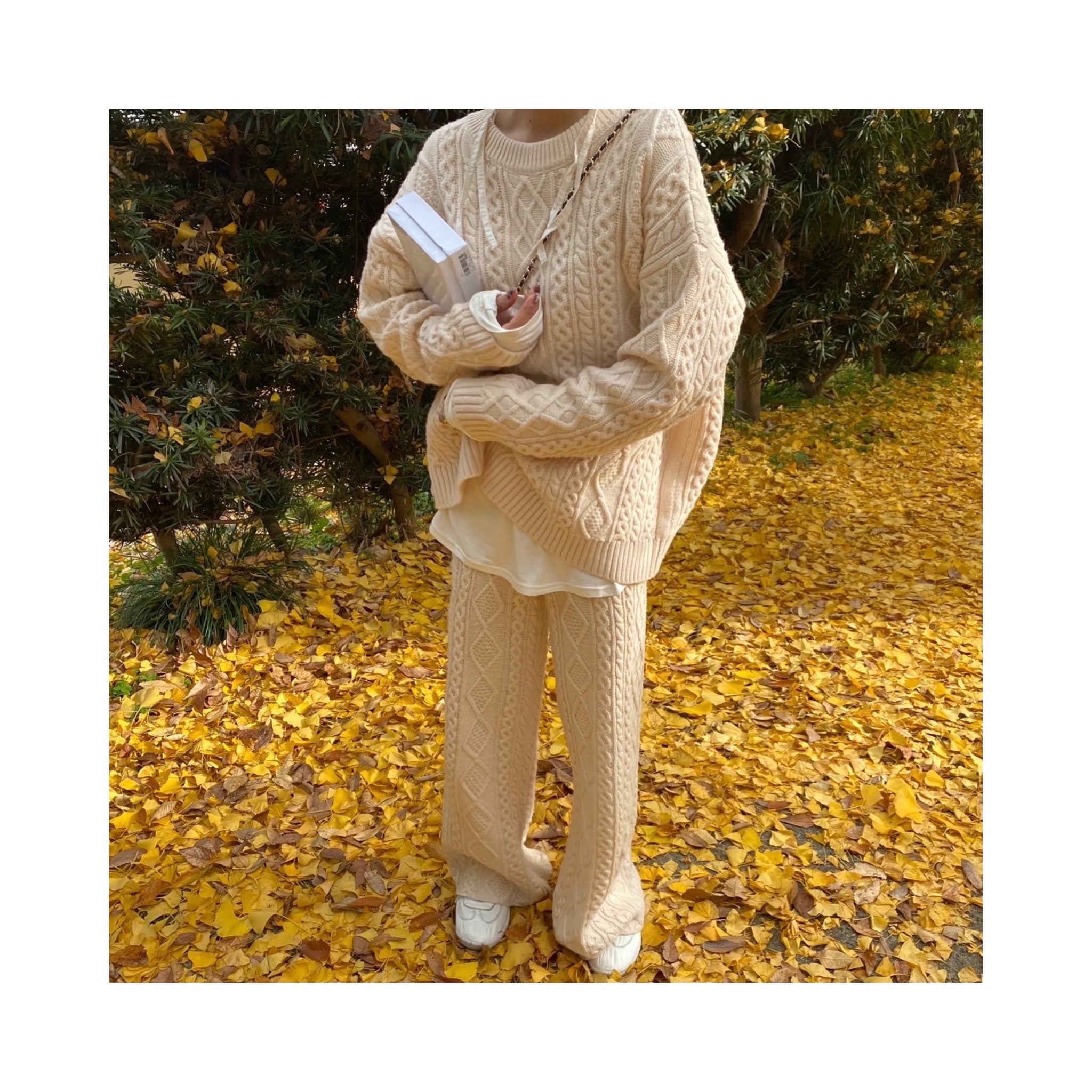 wool cable knit pants
