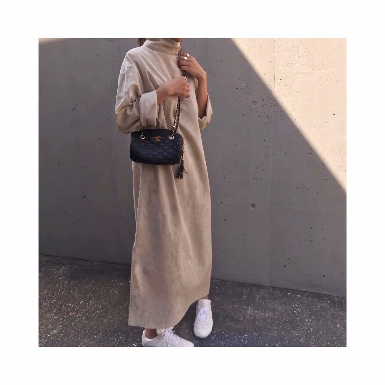 ORIGINAL linen long highneck shirtop