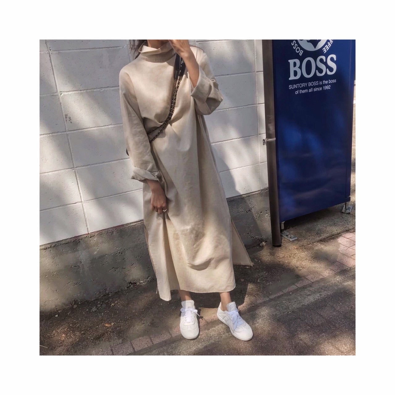 ORIGINAL linen long highneck shirtop