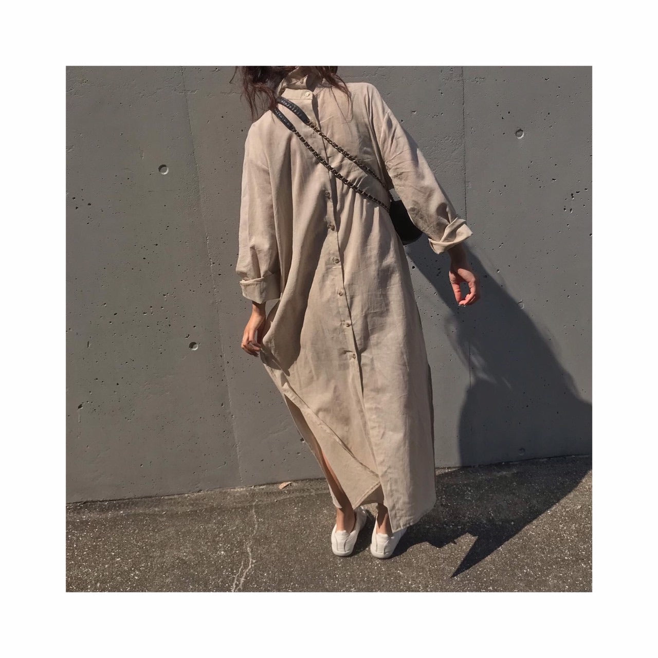 ORIGINAL linen long highneck shirtop