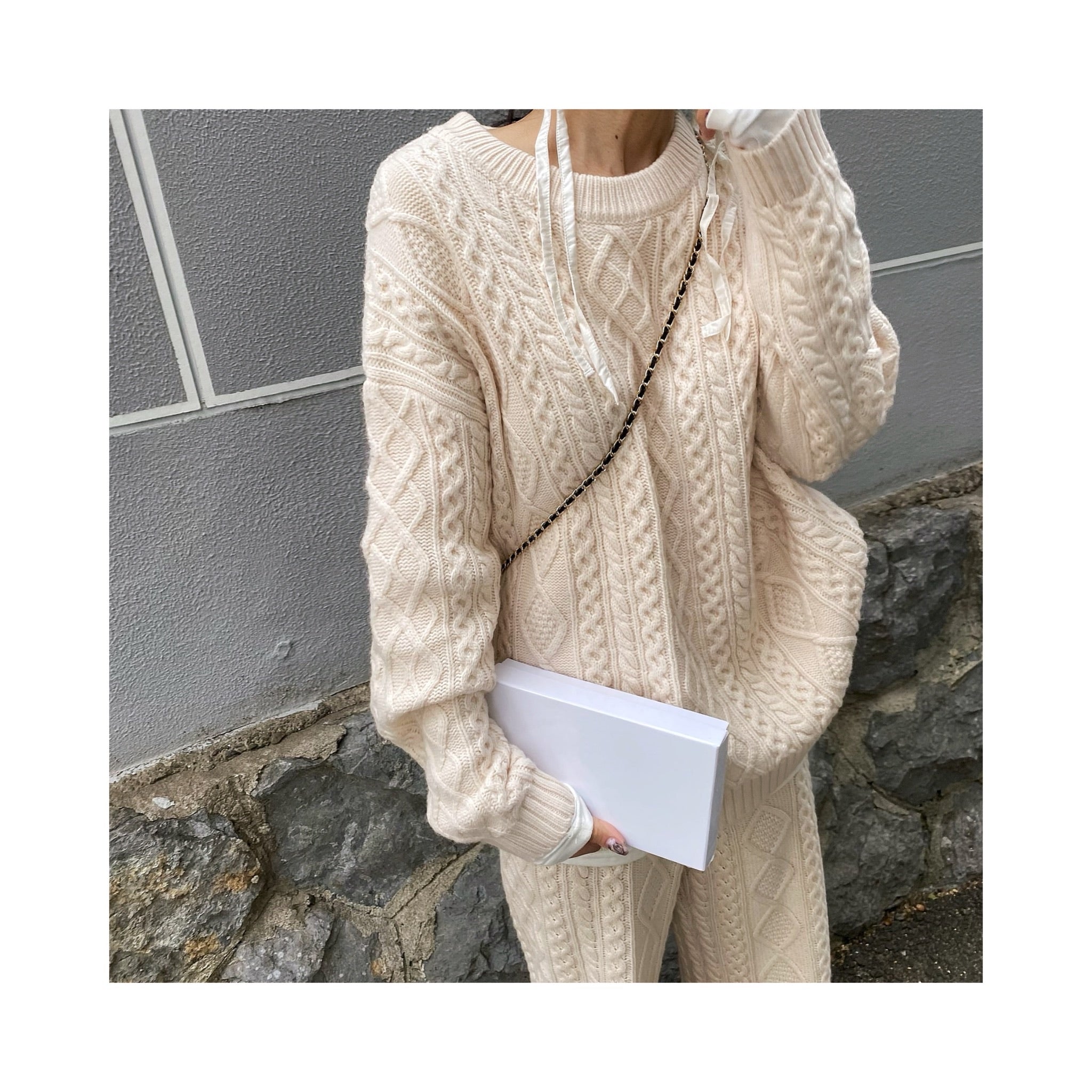 wool cable knit pants