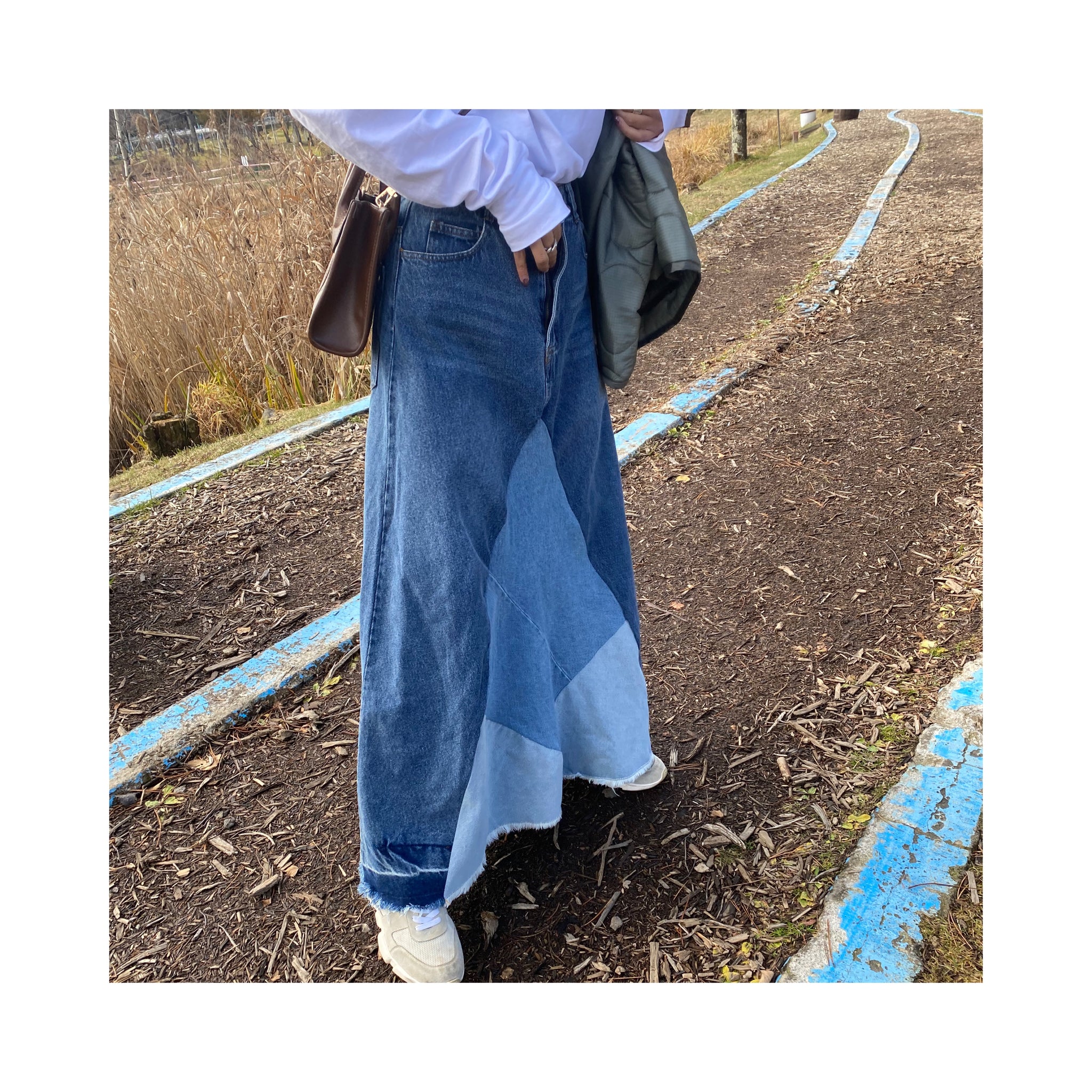 frin denim skirt