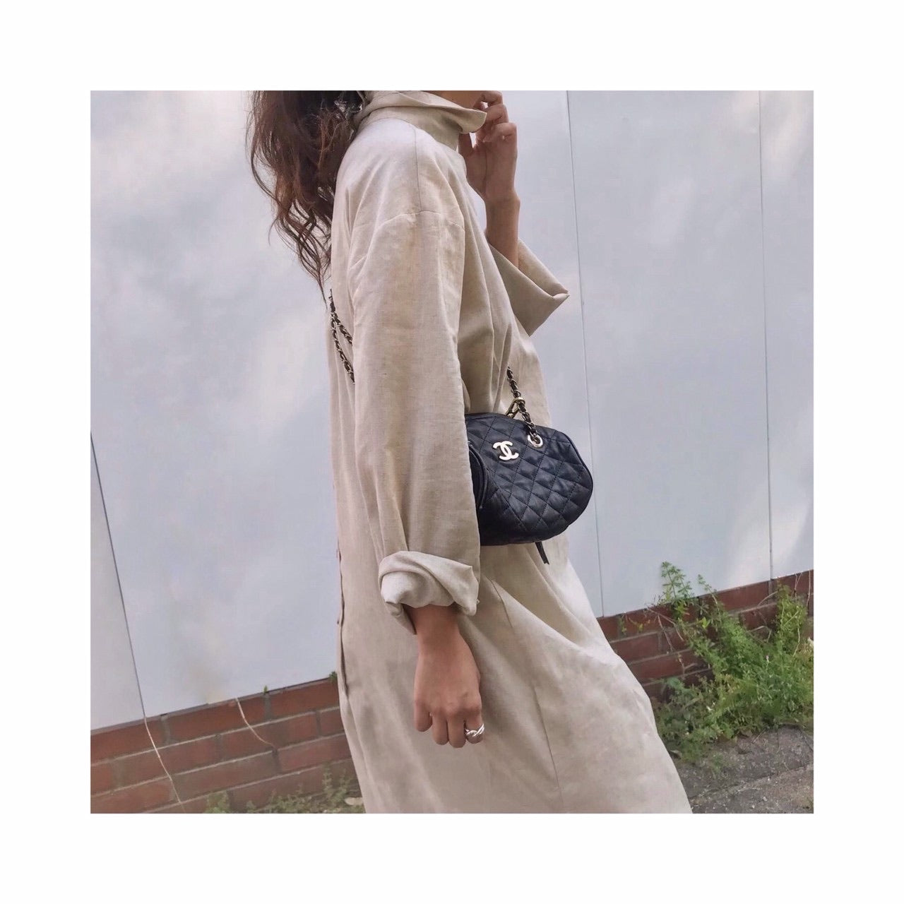 ORIGINAL linen long highneck shirtop