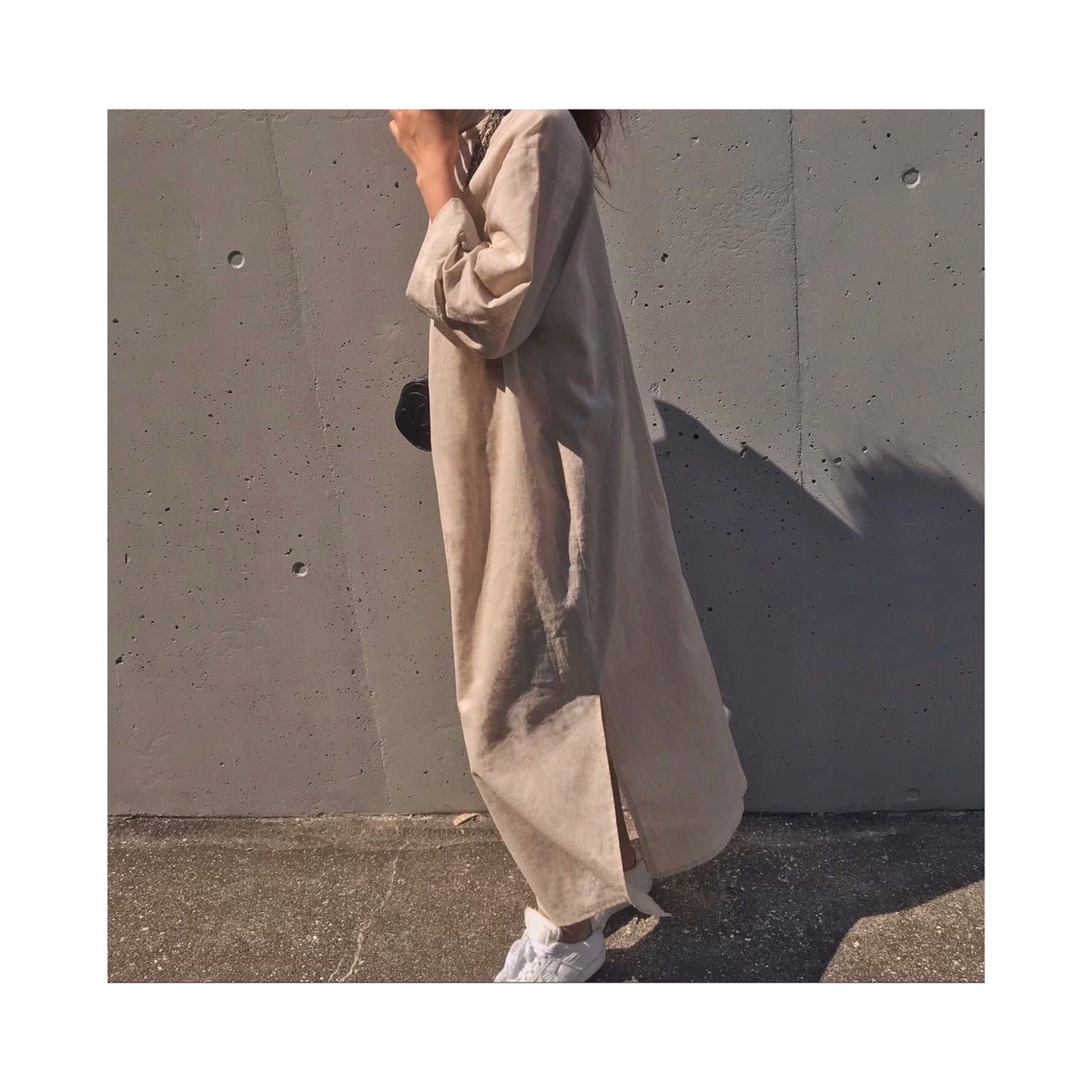 ORIGINAL linen long highneck shirtop