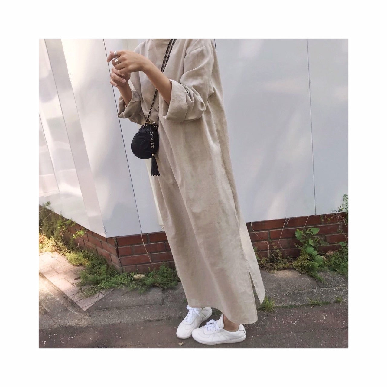 ORIGINAL linen long highneck shirtop